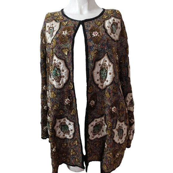 Silky Nites By Cherish Tops - Silky Nites By Cherish Vintage Black Beaded Sequin Formal Elegant Cardigan 24/26